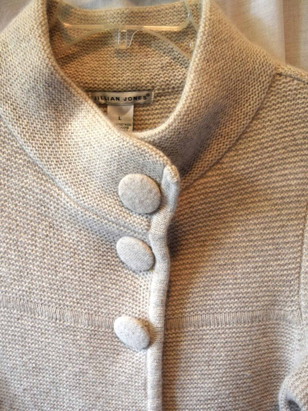 Womens Jillian Jones Lambswool Angora 3/4 Sleeve Beige Light Taupe Sweater Large